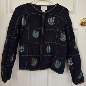 Hand Embroidered Navy Zip Cardigan